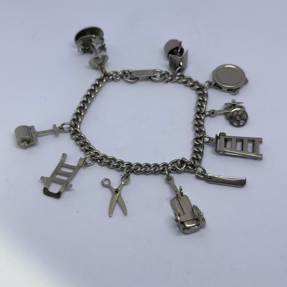 Vintage Bracelet Articulated‎ Wheelbarrow Ladder Wagon Well Novelty Whimsical